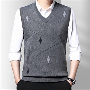薄款套头V领男针织衫打底背心中老年人男装爸爸装2023春秋季新款图片