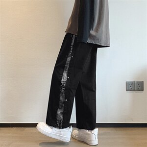主推 排扣裤男韩版潮流ins百搭阔腿腰果花休闲裤直筒宽松K453-p35图片