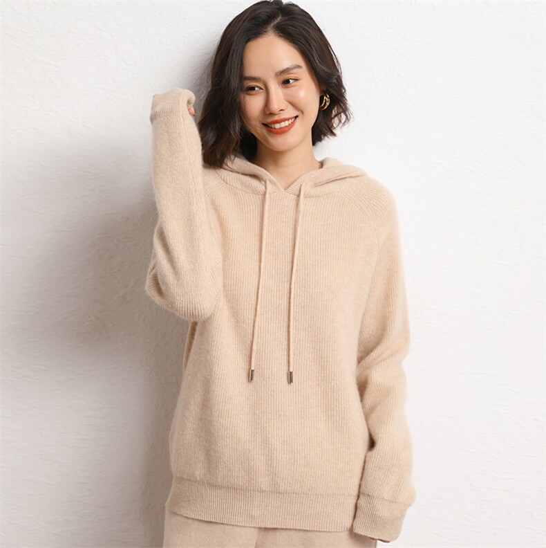 连帽毛衣女秋冬2024新款宽松慵懒风针织衫长袖羊绒衫,女装羊绒衫,五色羊羊绒