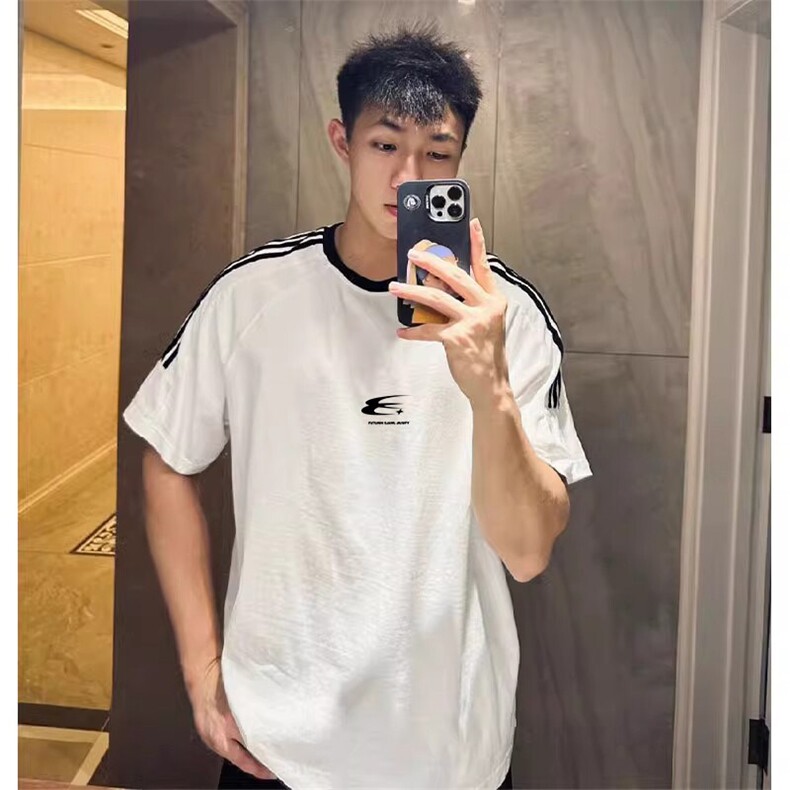 夏季美式高街重磅纯棉三条杠织带撞色男女短袖T恤ZD638-特P30,男装T恤,电商A486-1