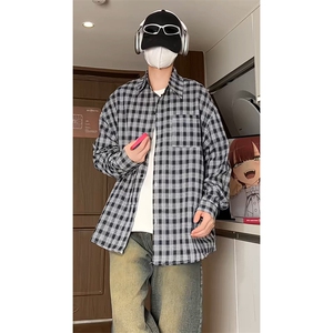 港风宽松格子衬衫男KD613-P45控68图片