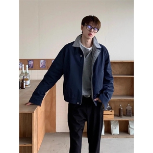 美式复古格纹撞色翻领工装外套男宽松休闲极简风cleanfit夹克上衣图片