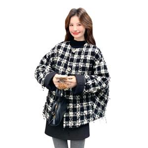 黑白格子粗花呢短款羽绒服女冬季超火好看高级小众白鸭绒加厚外套图片