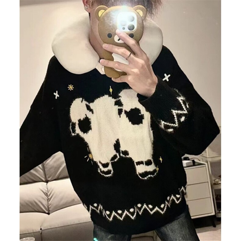 卡通小羊提花毛衣男女秋冬季宽松百搭氛围感针织衫上衣MY528,男装针织衫/毛衣,星座1116A（原606A-3）