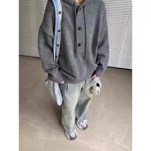 复古红色毛衣外套男春秋款针织衫潮加绒休闲春秋冬常规圆领青少年图片