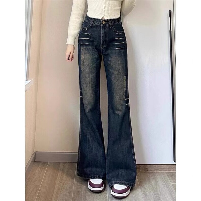 辣妹美式高街设计感微喇牛仔裤女新款高腰显身材拖地裤LN8444-P48,男装牛仔裤,星座1008