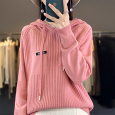 时尚百搭绿色针织帽衫修身显瘦长袖毛衣舒适保暖女款外套，女装针织衫/毛衣，大美人包芯纱店