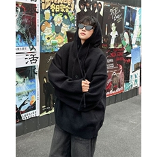 慵懒氛围感半开衫连帽毛衣男秋冬宽松休闲套头针织衫上衣M6041，男装针织衫/毛衣，星座506