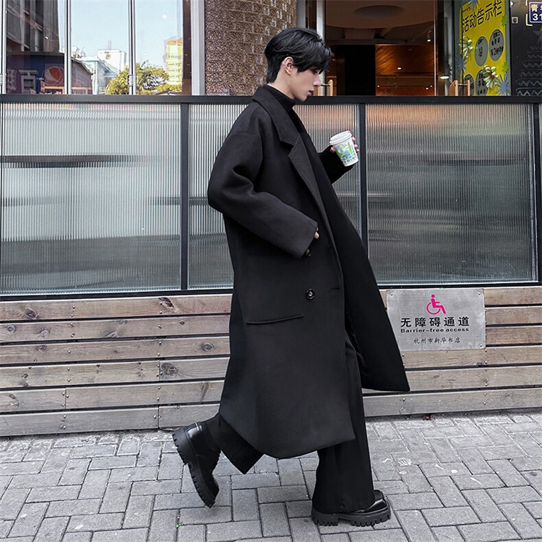 高级感大衣中长款简约痞帅双排扣呢子大衣风衣外套男款设计感图片