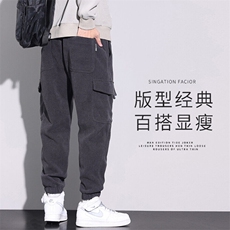 博澳绒工装裤男款百搭潮牌潮流宽松束脚运动休闲长裤子Z2355-P45，男装休闲裤，星座509