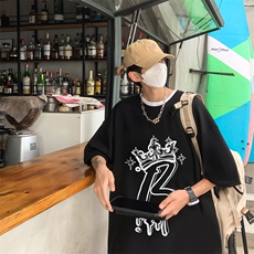 港风夏季字母图案创意印花重磅落肩袖短袖t恤XZ514-2-1298-P28，男装T恤，星座514-2(原B239)