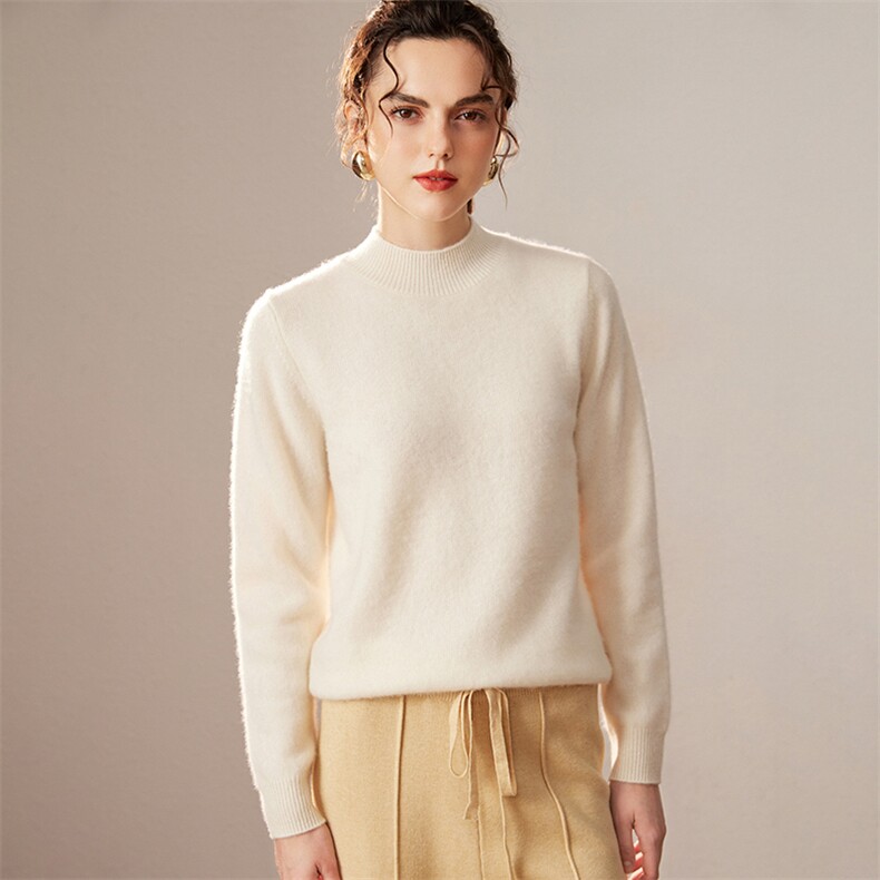 2025春秋新款羊绒衫女100纯山羊绒简约通勤长袖上衣半高领针织衫，女装羊绒衫，戎叶云台