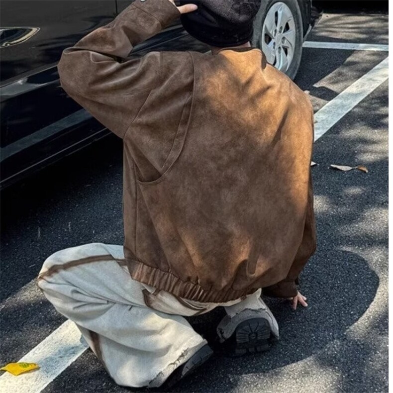 抽绳对襟皮衣外套男春秋季美拉德夹克小众痞帅上衣服JKW34,男装皮衣,星座516A