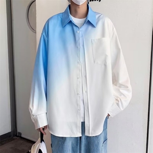 长袖渐变色衬衫男生薄款潮流休闲春秋衬衣百搭宽松外套CS117 P40图片