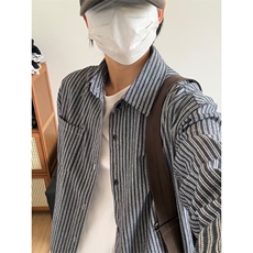 条纹衬衫潮牌长袖衬衣宽松港风休闲外套CS287-P45，男装衬衫，星座301C-5