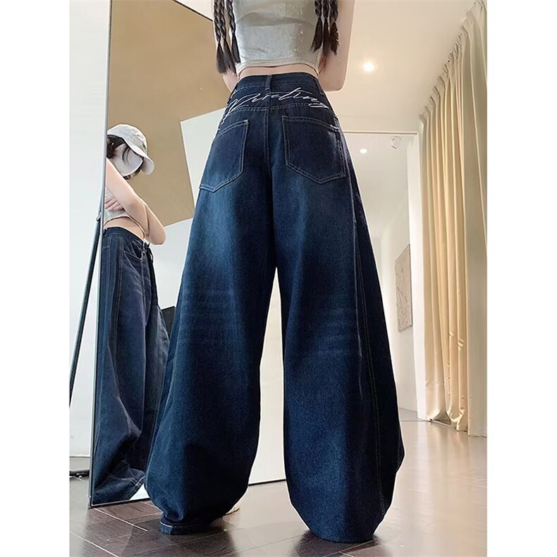 解构字母刺绣弯刀牛仔裤男女夏季新款2025宽松阔腿裤子-A2185TP48,男装牛仔裤,电商B241