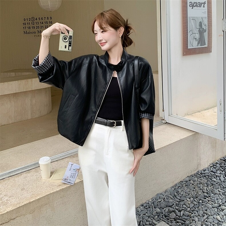 2025新款小个子高级感皮夹克黑色立领短款皮衣外套女秋季，女装皮衣，浙宝192（原082）