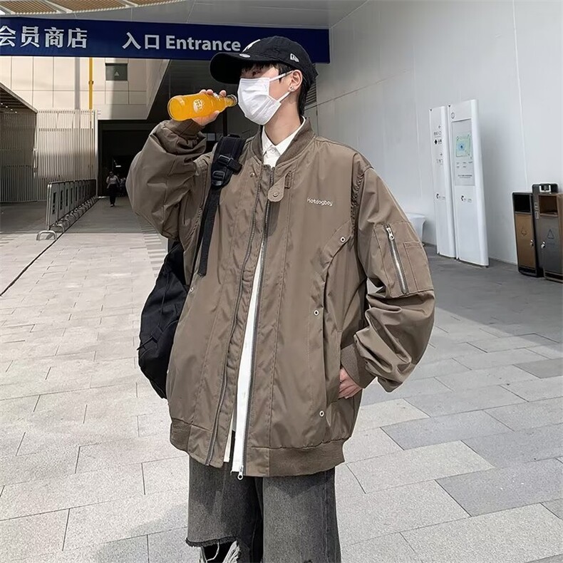 美式复古街头飞行员夹克棒球服男女宽松小众休闲工装外套HY159,男装夹克,星座1116A-1（原606A）