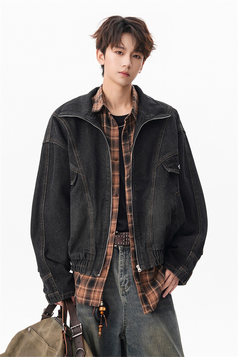 水洗牛仔外套解构分割美式复古立领夹克男5Q1131-TP85148,男装夹克,电商A102