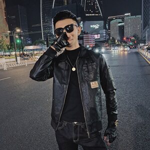 休闲修身翻领韩版机车服痞帅社会小伙水洗皮衣夹克D809-P118控148图片