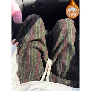冬季保暖复合银狐绒呢料男宽松条纹休闲裤K5680J加绒-特P48控88图片