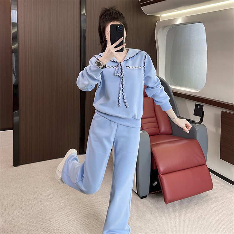 高级感小香风卫衣时尚阔腿裤两件套潮,女装套装/套裙,江南