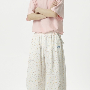美式星星满印褶皱男女夏季宽松慵懒风阔腿裤伞兵弯刀裤A1265-P42图片
