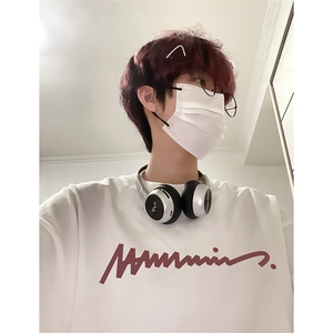 抖音得物 210克现货宽松纯棉美式潮牌印花落肩袖纯棉T恤AT21110图片