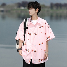 8XL-M腊肠狗花衬衫男短袖夏季冰丝薄款花衬衣寸衫外套DC28003P38，男装T恤，电商B312