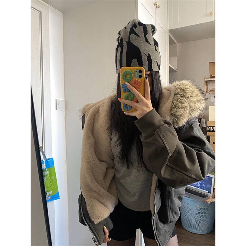 现货重磅boxy短款棉衣座山雕大毛毛领男女棉服水洗工装厚外套,男装棉衣,电商A486