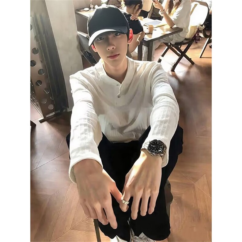 现货D2817-批55亨利领cleanfit肌理感长袖T恤男,男装T恤,星座603-2