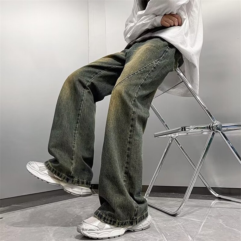 美式高街情侣牛仔裤男秋季潮牌宽松做旧直筒裤休闲微喇裤9557-p45,男装牛仔裤,星座1008