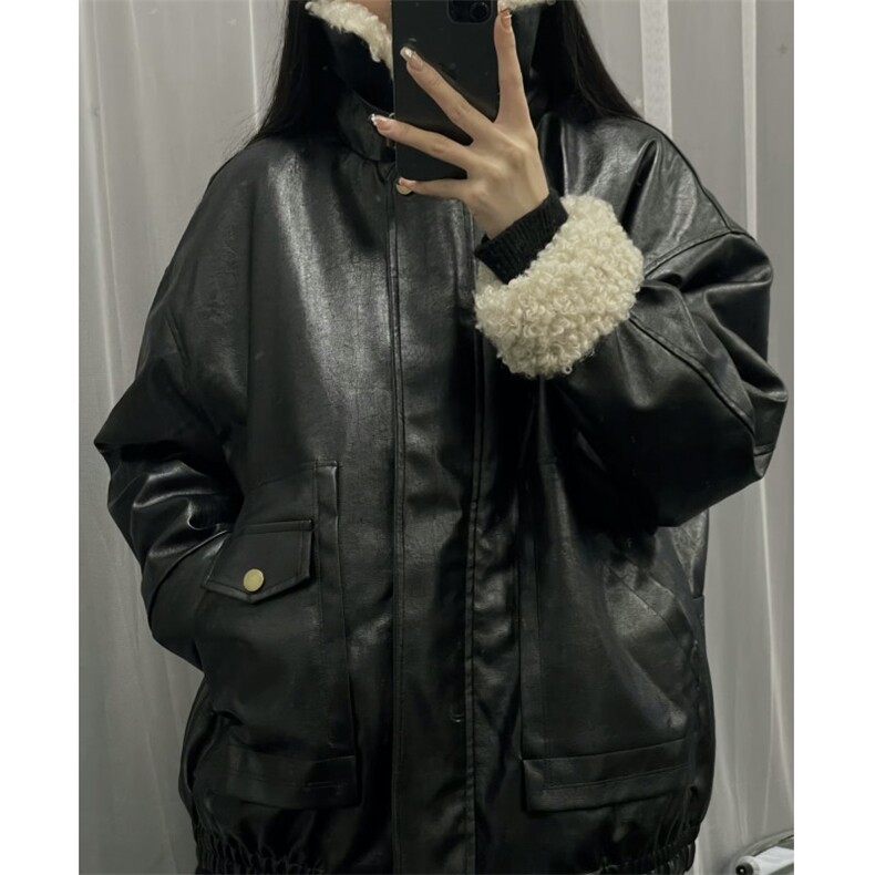 现货羊羔毛拼接夹棉皮衣外套男女同款1408-MY700-85（网图），男装皮衣，四季星座1408（原星座1613）