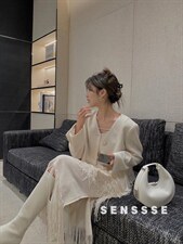 [现货]流苏小香风外套女2022年春季新款V领短款上衣，其它，SENSSSE