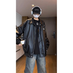 美式复古皮衣外套男春秋季新款宽松潮流高街痞帅情侣百搭翻领夹克