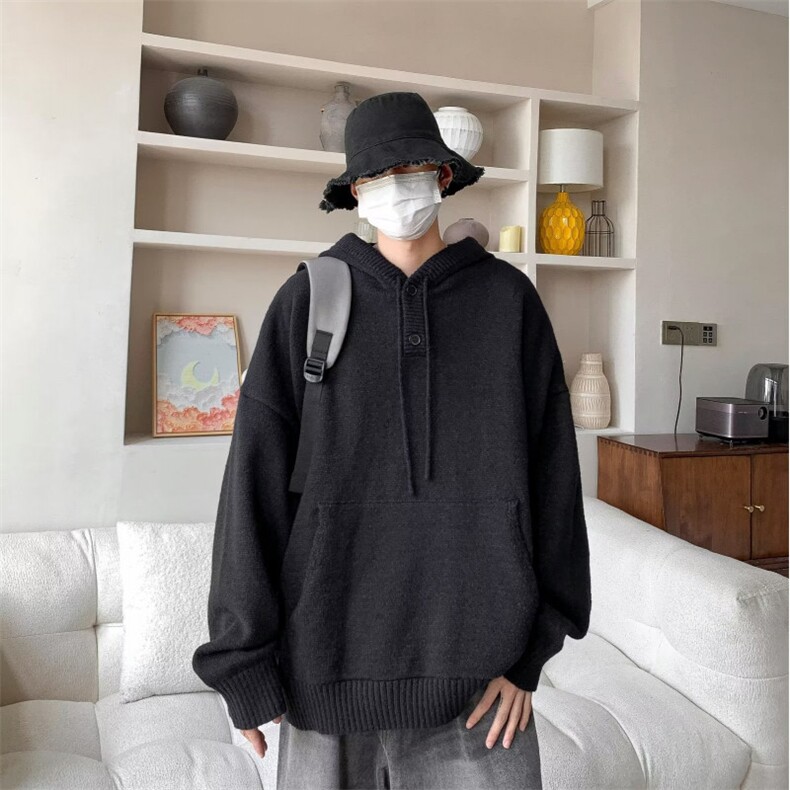 秋冬日系复古宽松咖色连帽毛衣男女情侣休闲百搭套头针织衫外套潮,男装针织衫/毛衣,星座1013