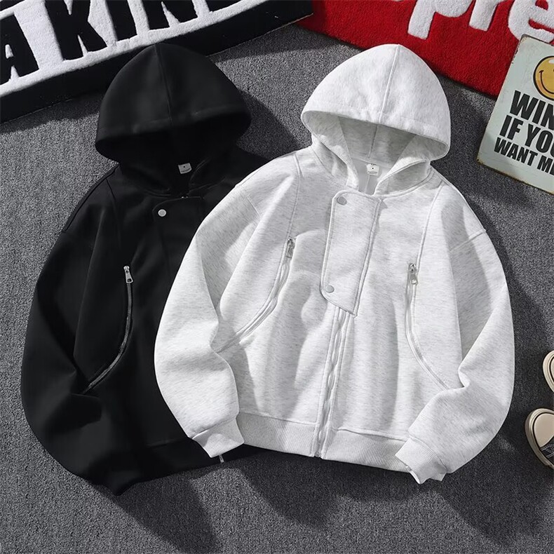 高街美式秋冬季连帽拉链开衫卫衣男纯色上衣情侣休闲百搭短款外套，女装短外套，星座410-6（原星座1304-1）