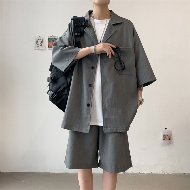 2021ins简约西装套装五分袖外套短裤宽松西服男生现货W639-P42，男装西服，星座512-4