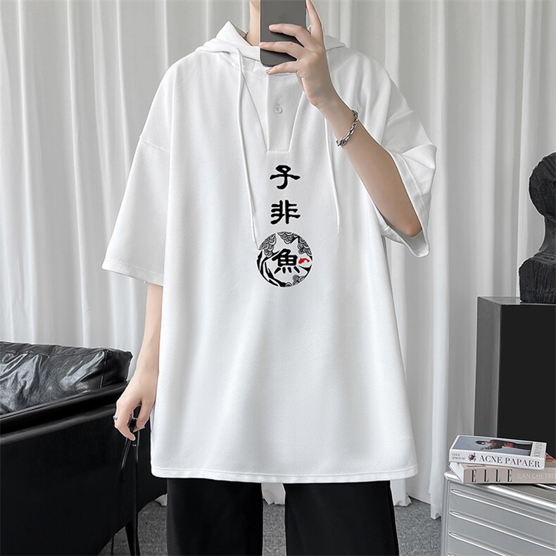 LD54070-P45连帽短袖t恤男大码胖子带帽五分袖中袖,男装T恤,电商A040