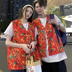 RM1情侣大花马甲双层团队服喜庆婚礼服M-5XL大码，男装背心/马甲，星座115A(原星座507）