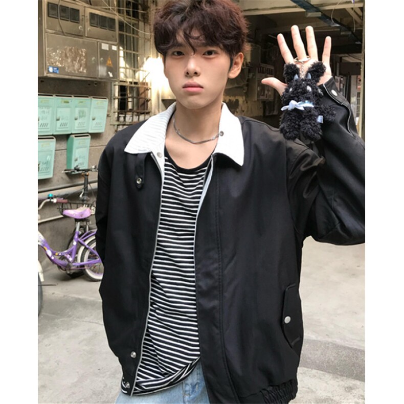 白条纹双面穿夹克外套男翻领简约韩版春秋冬季 JK002图片