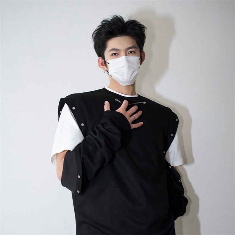 袖子可拆卸两穿卫衣T恤春夏打底设计高街痞帅潮男打底衫长袖P58，男装T恤，电商B319