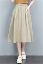 纯棉半身裙女2025年夏季新款松紧高腰a字裙妈妈中长款薄款大摆裙，女装半身裙，玛其路