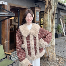 大货冬季加厚夹棉毛绒拼接外套#2590-P195-K288，女装短外套，2C111