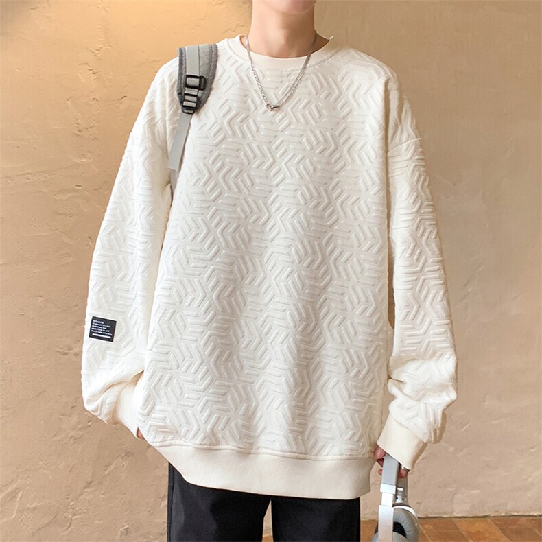 2025春季新款肌理感提花贴标圆领卫衣男高级感宽松上衣W5033-P45,男装卫衣,电商A001-1