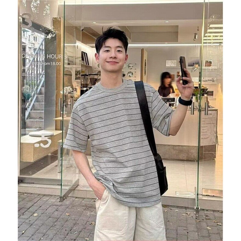 条纹短袖T恤夏季宽松百搭小个子中性潮流美式复古休半袖TX45,男装T恤,星座1116A（原606A-3）
