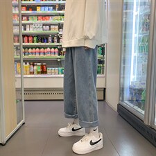 春夏港风男装直筒松紧腰纯色休闲牛仔长裤D201-DM82-P45图片