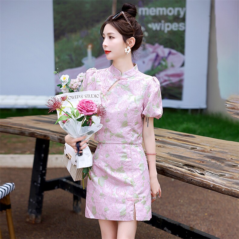 夏季新款2025女装质感高级感新中式旗袍两件套裙子,女装套装/套裙,韩蜜菓