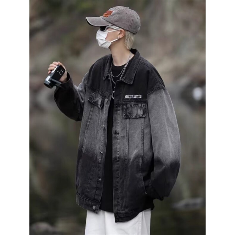 美式vibe复古渐变牛仔夹克男春秋季痞帅宽松休闲工装外套JT03/P62,男装夹克,星座506