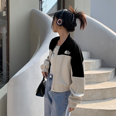 2025春秋季新款设计感小众拼接撞色短款外套女春秋棒球服夹克上衣，女装短外套，天丽